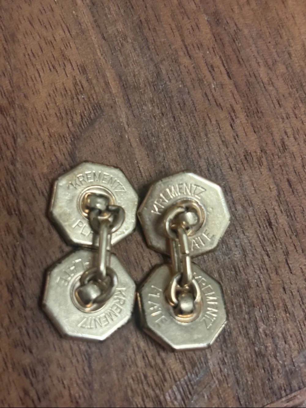 Vintage/antique KREMENTZ Gold Octagon Double-Chain Cufflinks with Black Inset